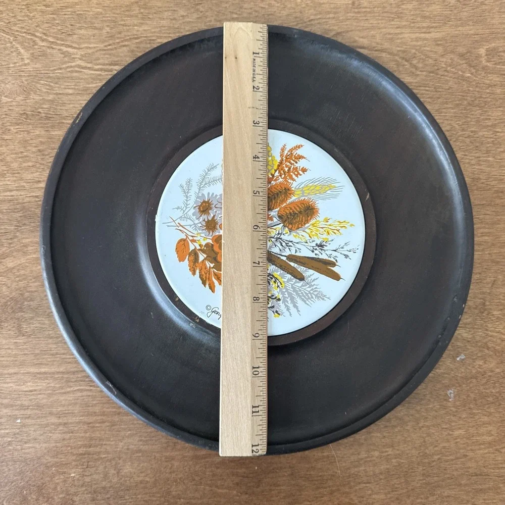 George Briard Round Serving Board With Autumn Ceramic Tile Cottage Core MCM